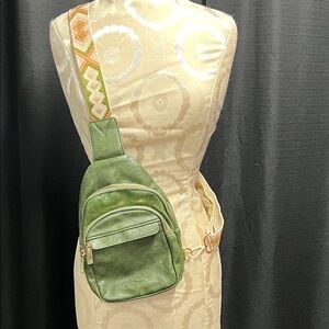 Green Faux Leather Sling Bag